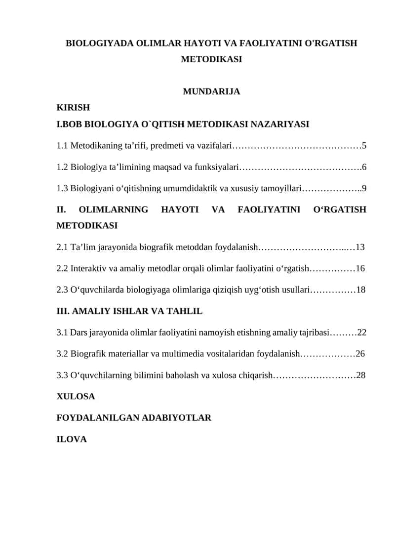 Biologiyada olimlar hayoti va faoliyatini o'rgatish metodikasi