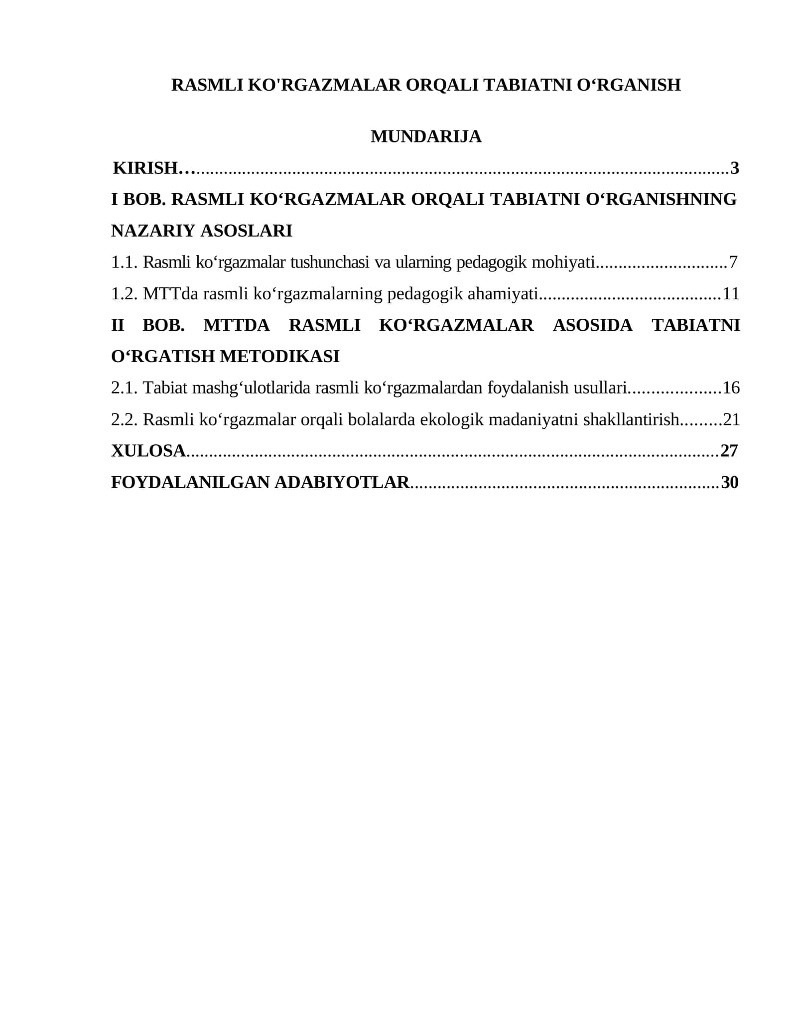 Rasmli ko'rgazmalar orqali tabiatni o'rganish