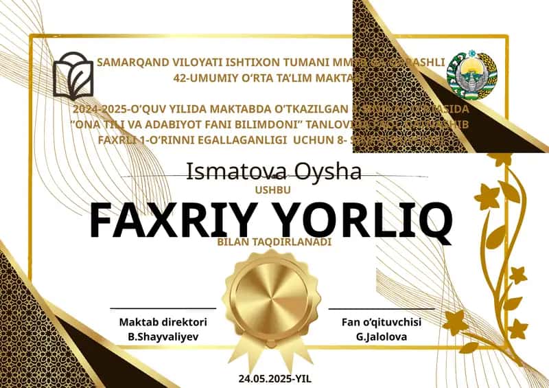 Faxriy yorliq, sertifikat premium dizayn