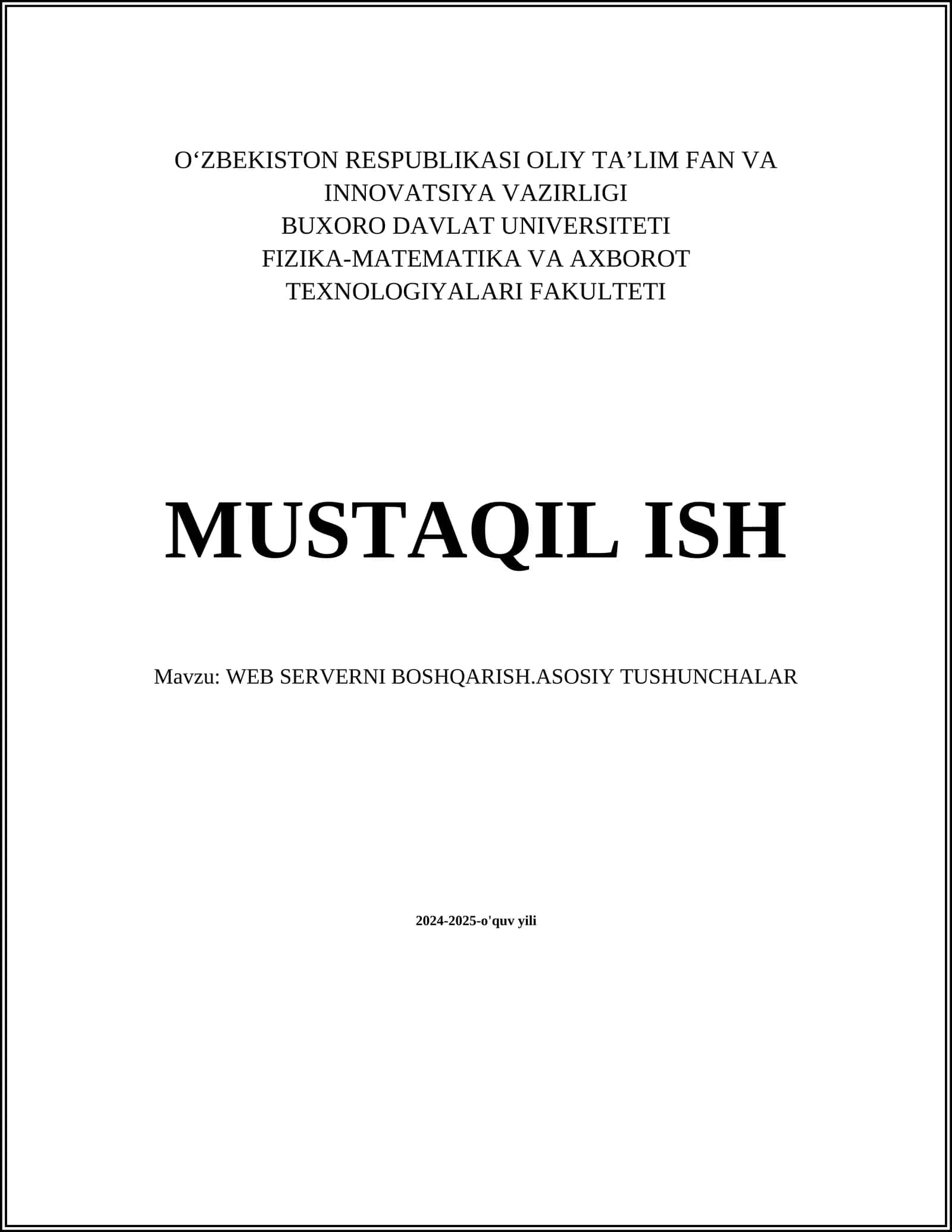 WEB SERVERNI BOSHQARISH.ASOSIY TUSHUNCHALAR