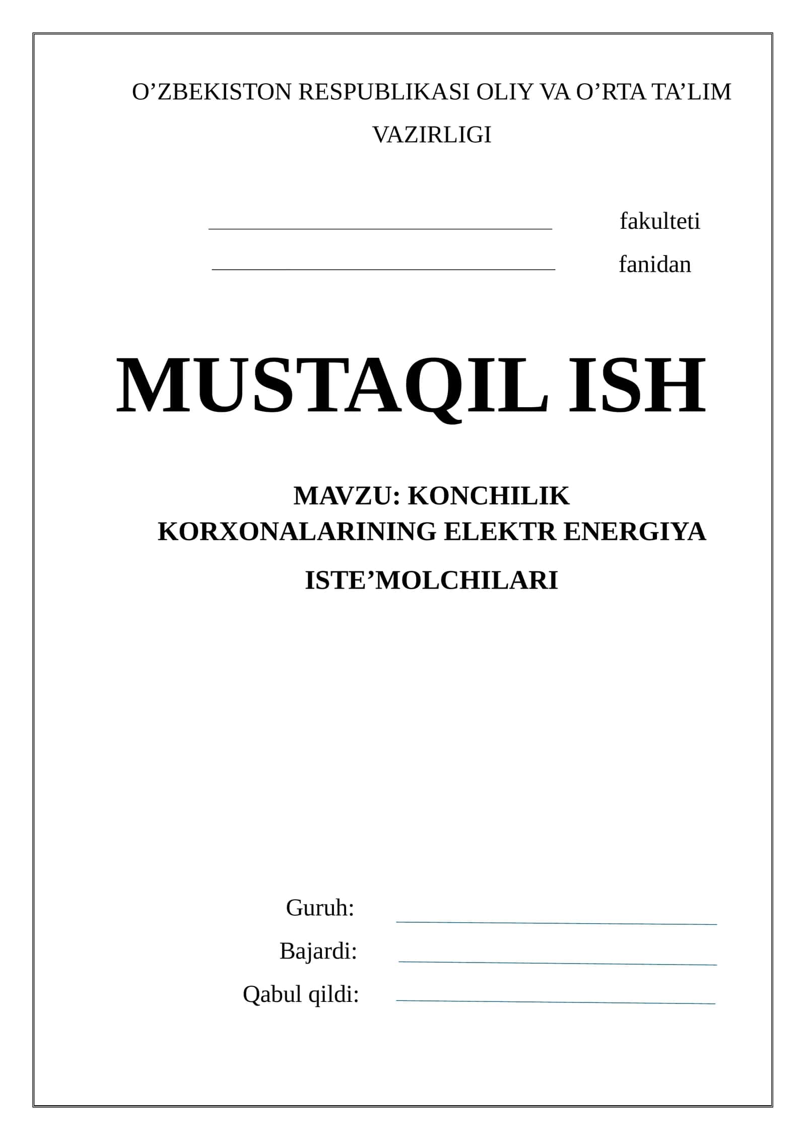 KONCHILIK KORXONALARINING ELEKTR ENERGIYA ISTE’MOLCHILARI