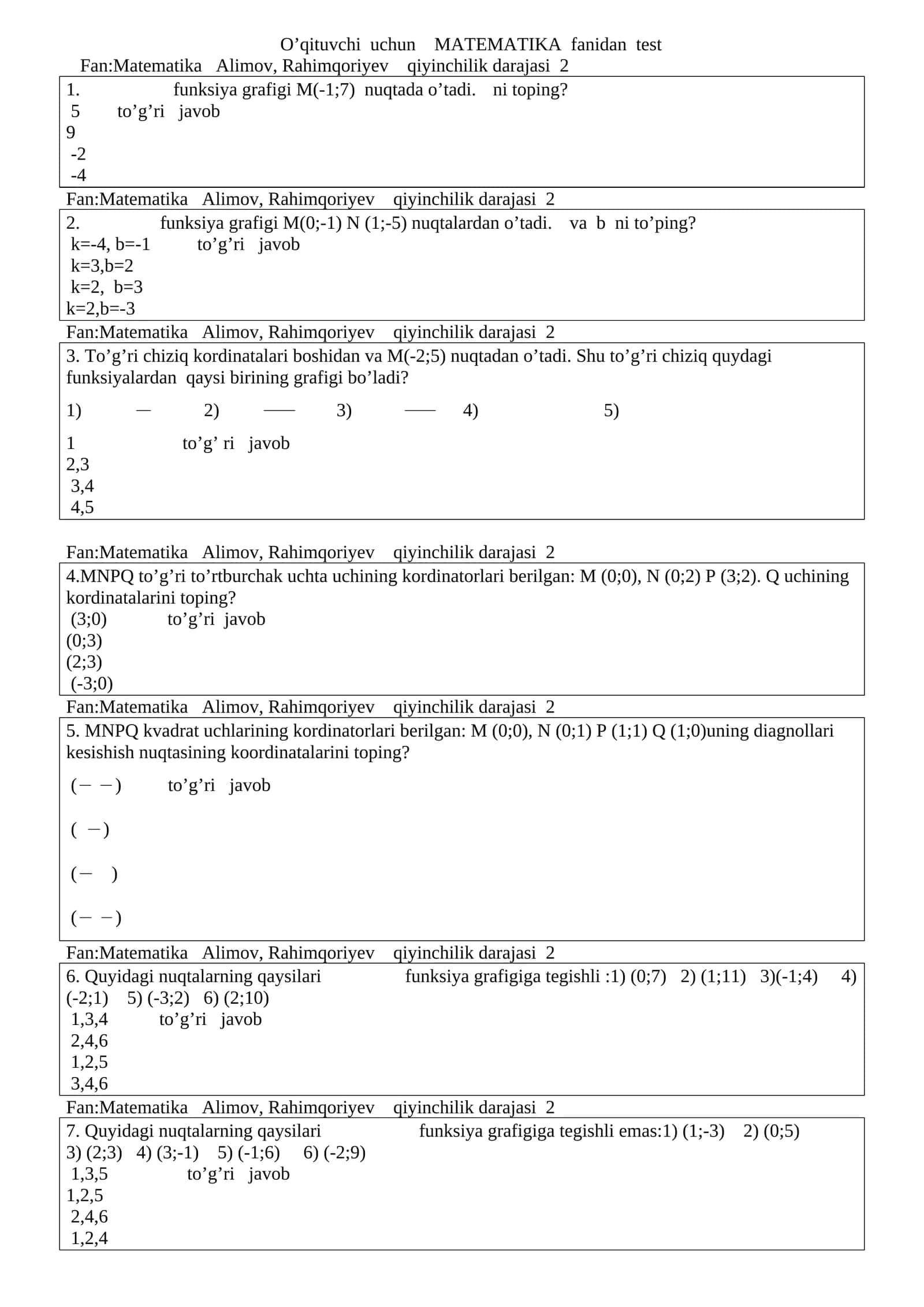 MATEMATIKA fanidan test