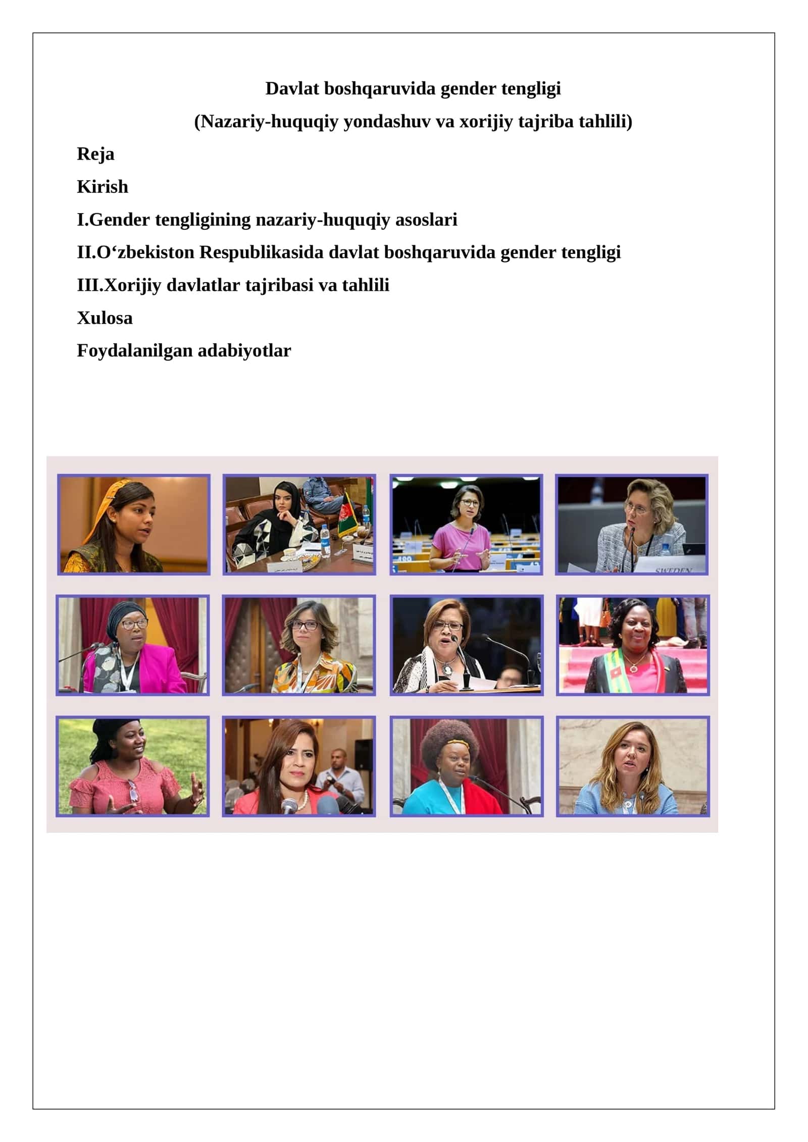 Davlat boshqaruvida gender tengligi