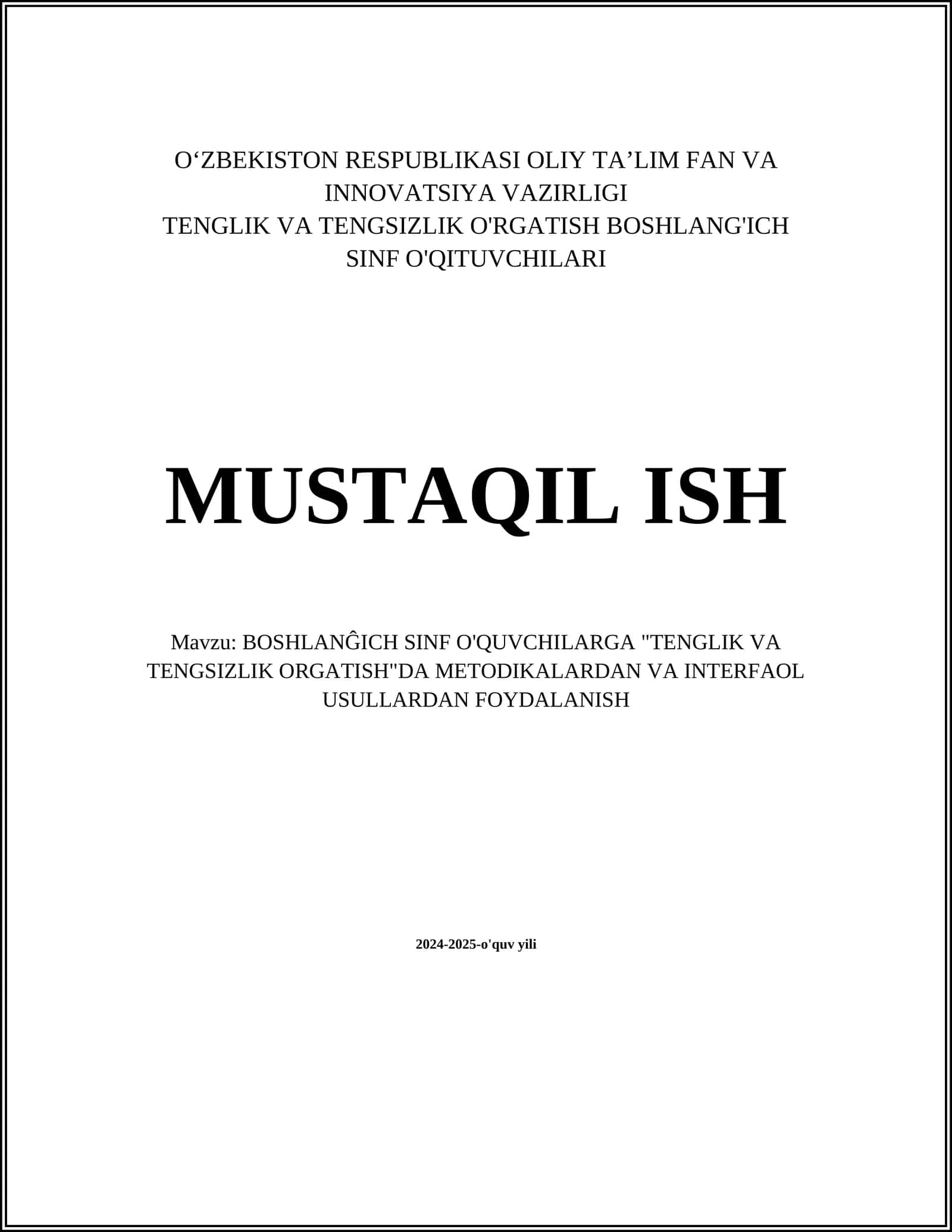 TENGLIK VA TENGSIZLIK ORGATISH