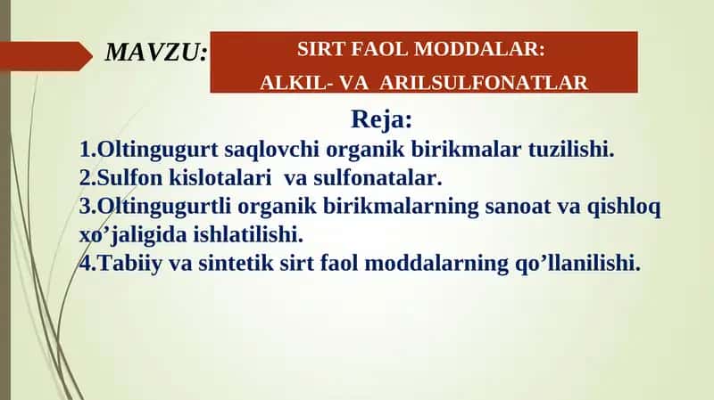 Оltingugurtsaqlovchiоrganik birikmalartuzilishi