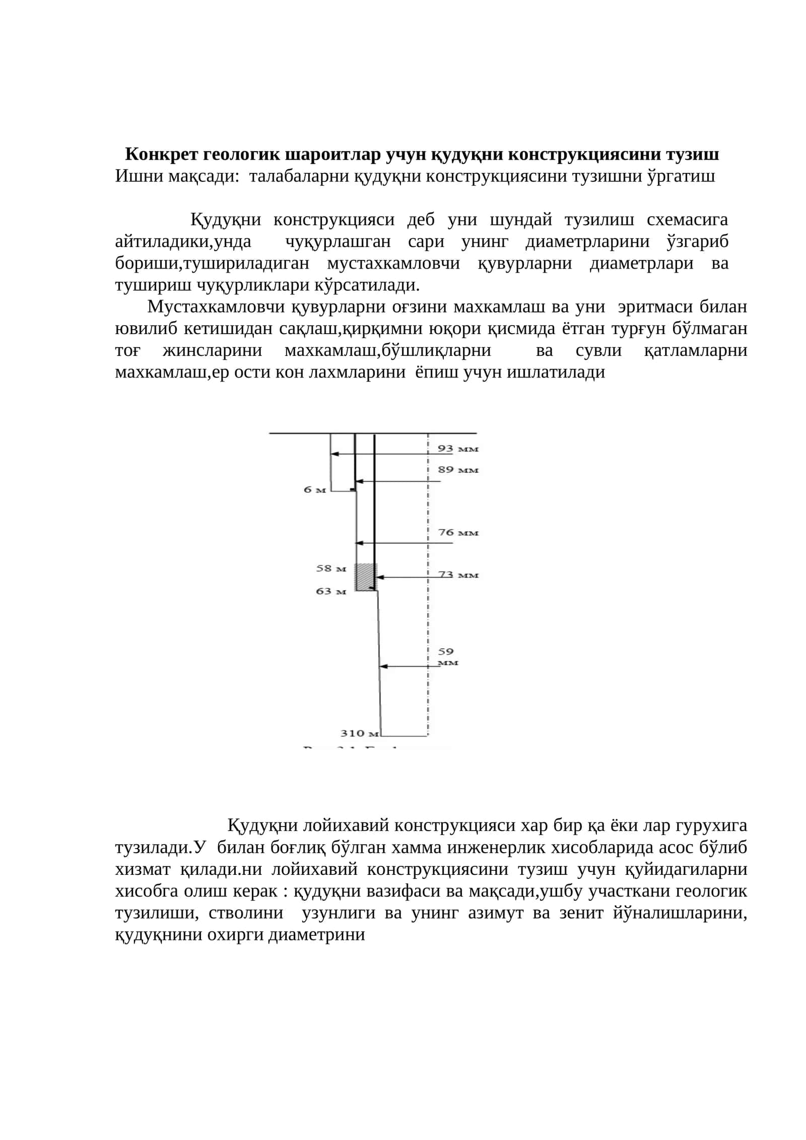 Қудуқни конструкциясини тузиш