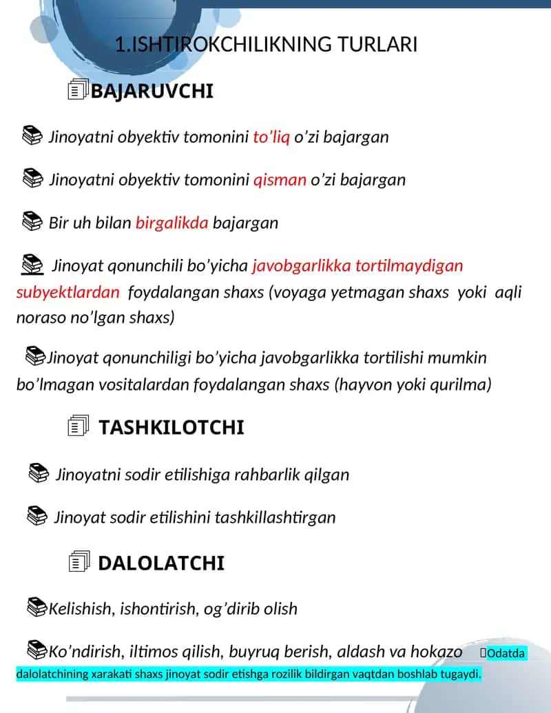 HUQUQ: ishtirokchilik shakllari