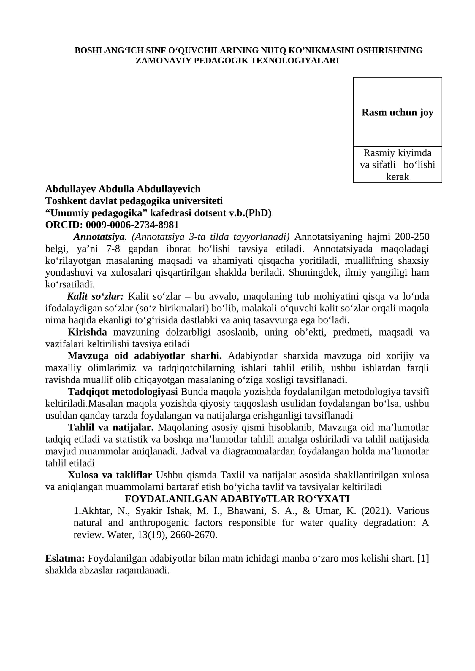 BOSHLANG‘ICH SINF O‘QUVCHILARINING NUTQ KO’NIKMASINI OSHIRISHNING ZAMONAVIY PEDAGOGIK TEXNOLOGIYALARI