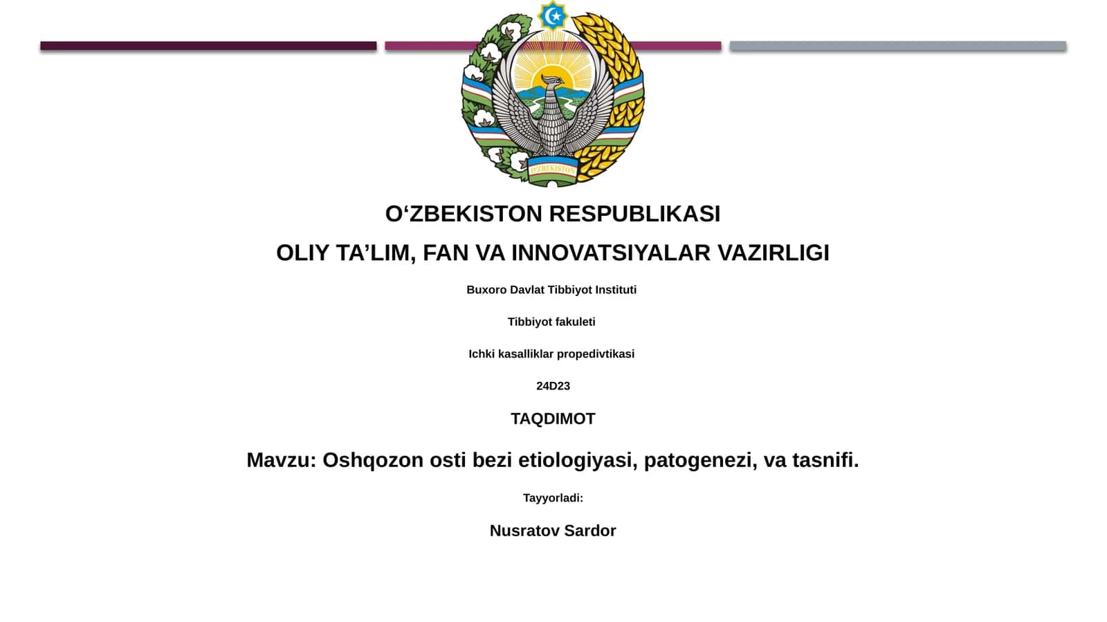 Oshqozon osti bezi etiologiyasi, patogenezi, va tasnifi