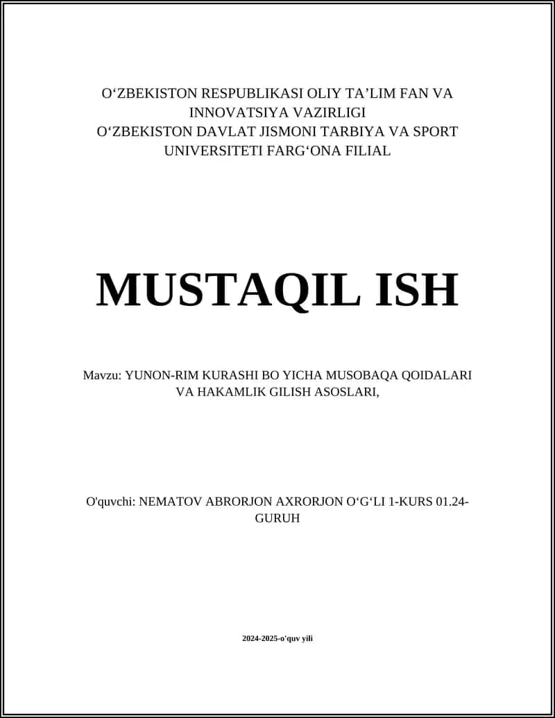 YUNON-RIM KURASHI BO YICHA MUSOBAQA QOIDALARI VA HAKAMLIK GILISH ASOSLARI