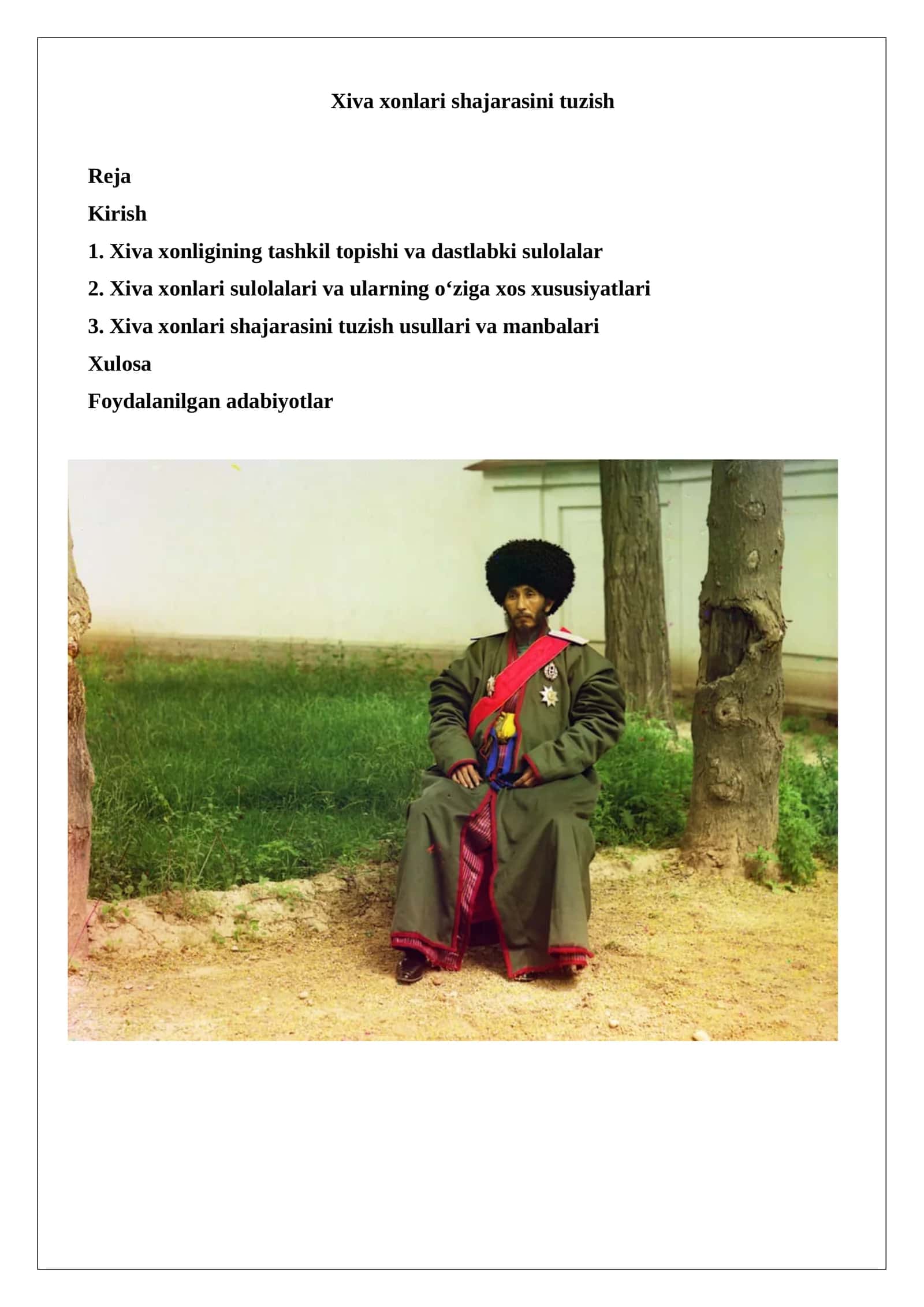 Xiva xonlari shajarasini tuzish