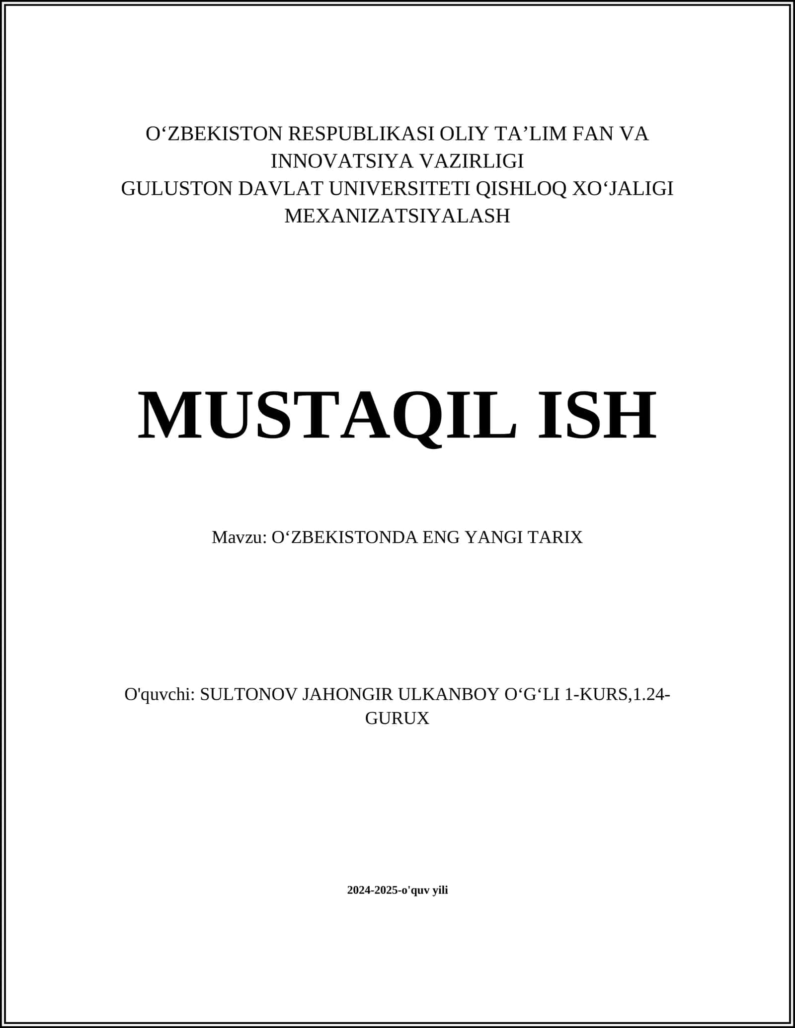 OʻZBEKISTONDA ENG YANGI TARIX