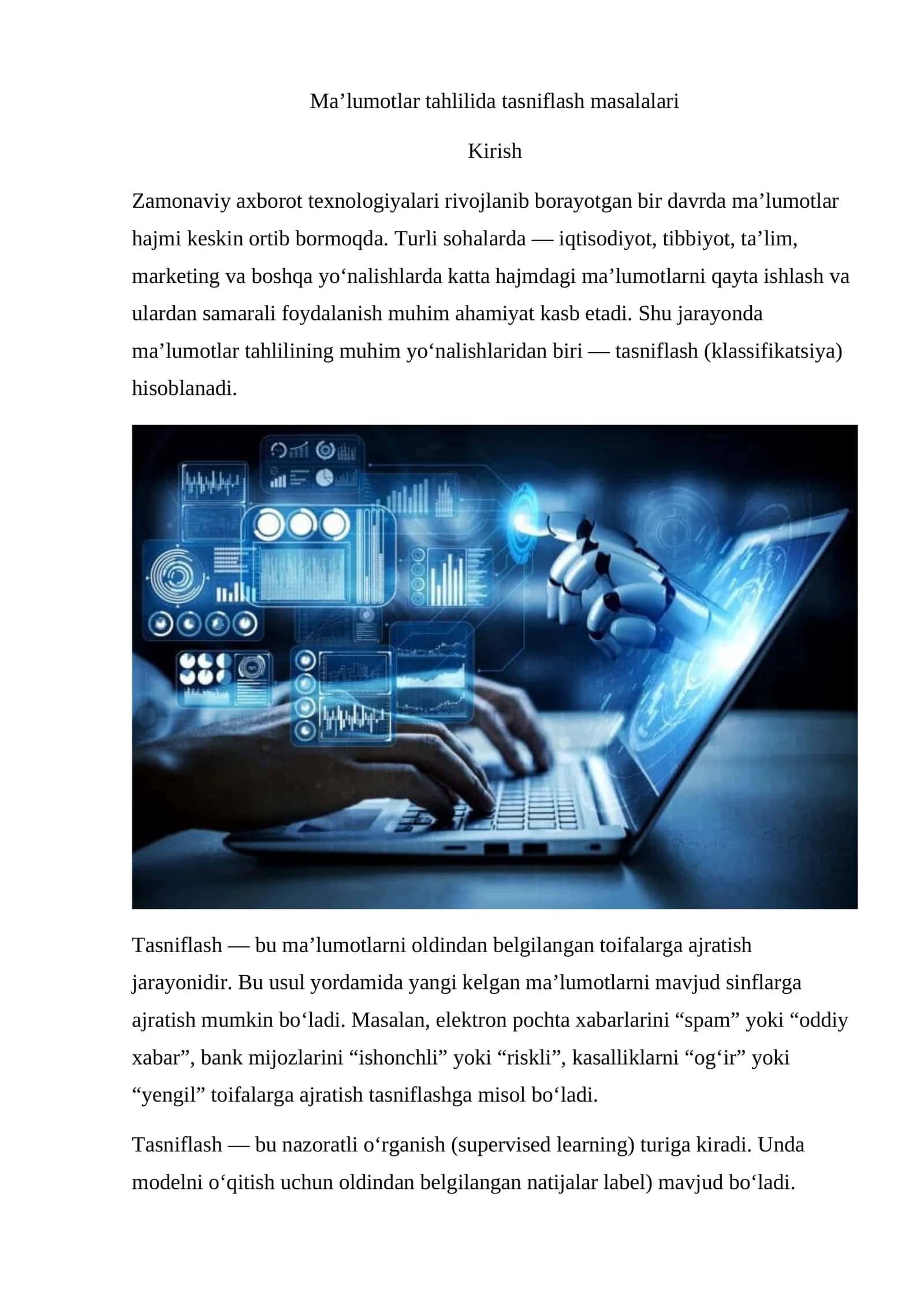 Ma’lumotlar tahlilida tasniflash masalalari