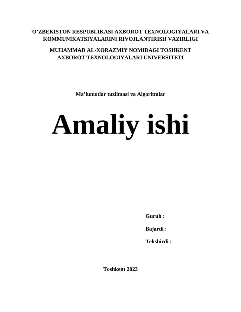 Ma’lumotlar tuzilmasi va Algoritmlar