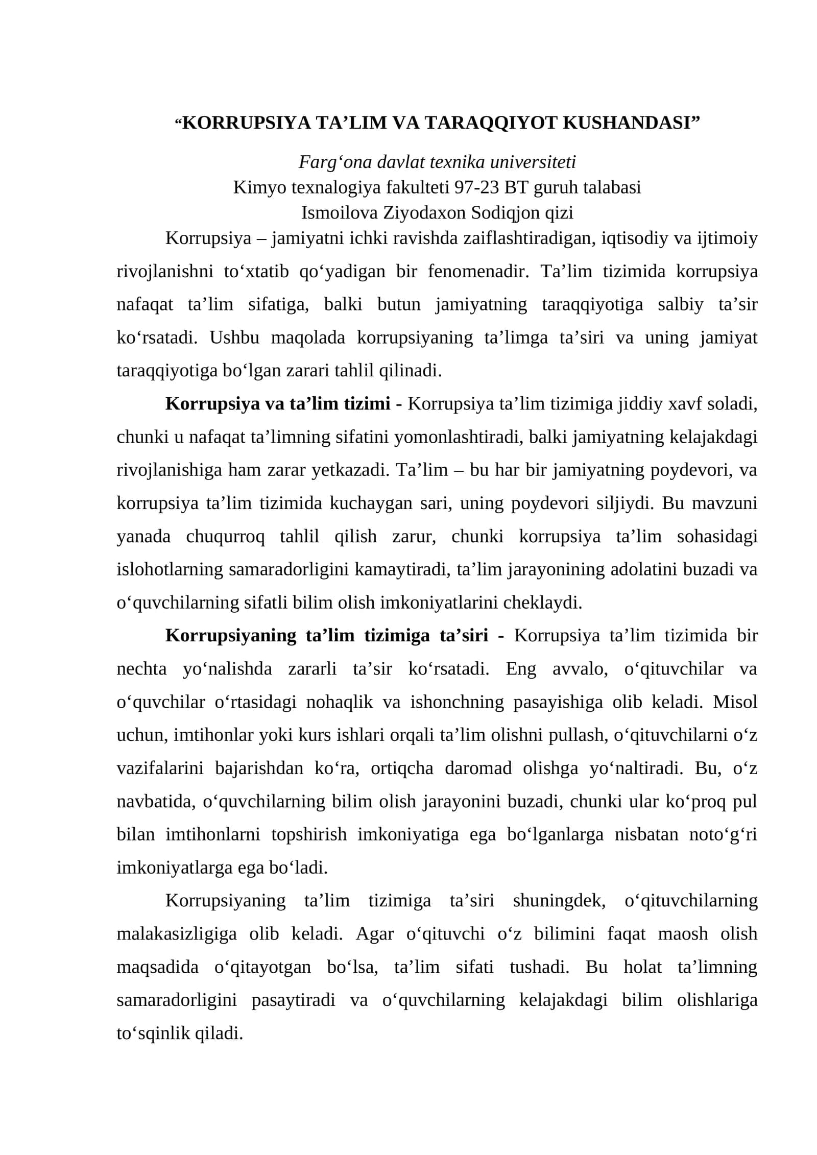 KORRUPSIYA TA’LIM VA TARAQQIYOT KUSHANDASI