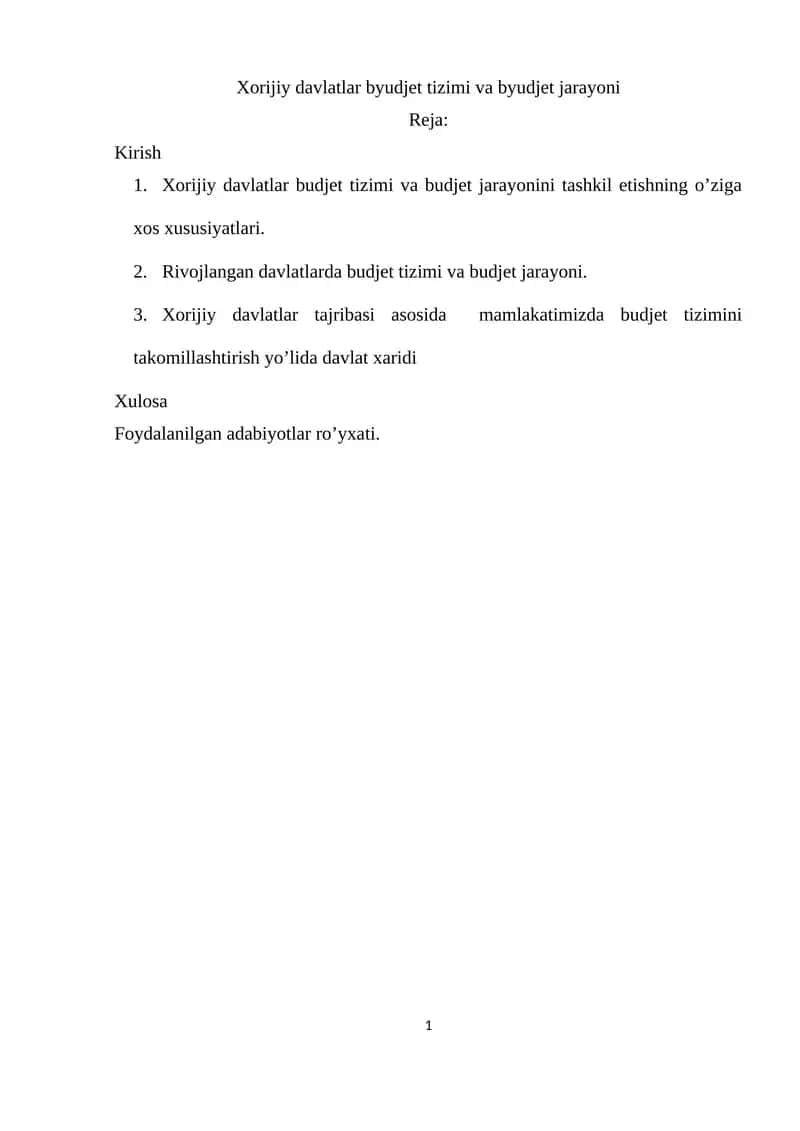 Xorijiy davlatlar byudjet tizimi va byudjet jarayoni