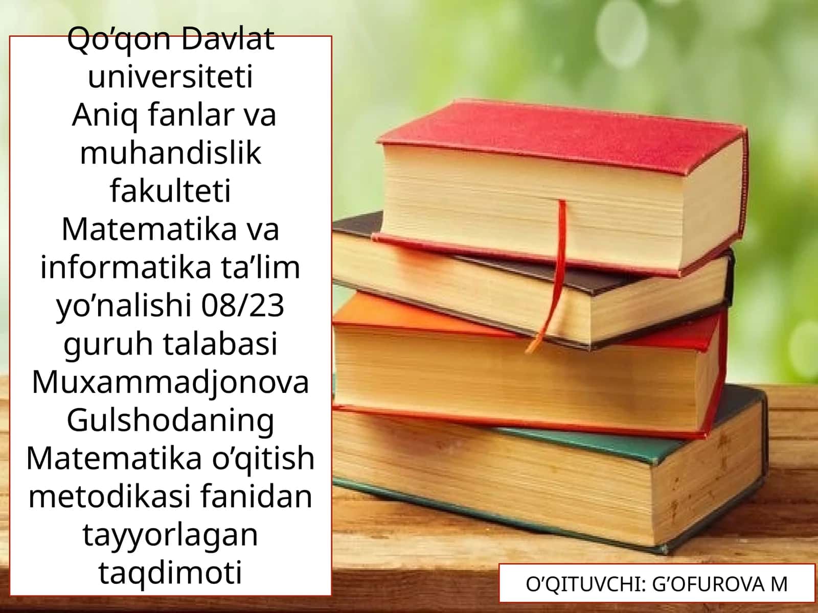 Matematika o’qitish metodikasi