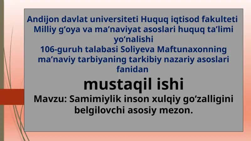 Samimiylik so'zlarida go'zallik belgilovchi asosiy mezon
