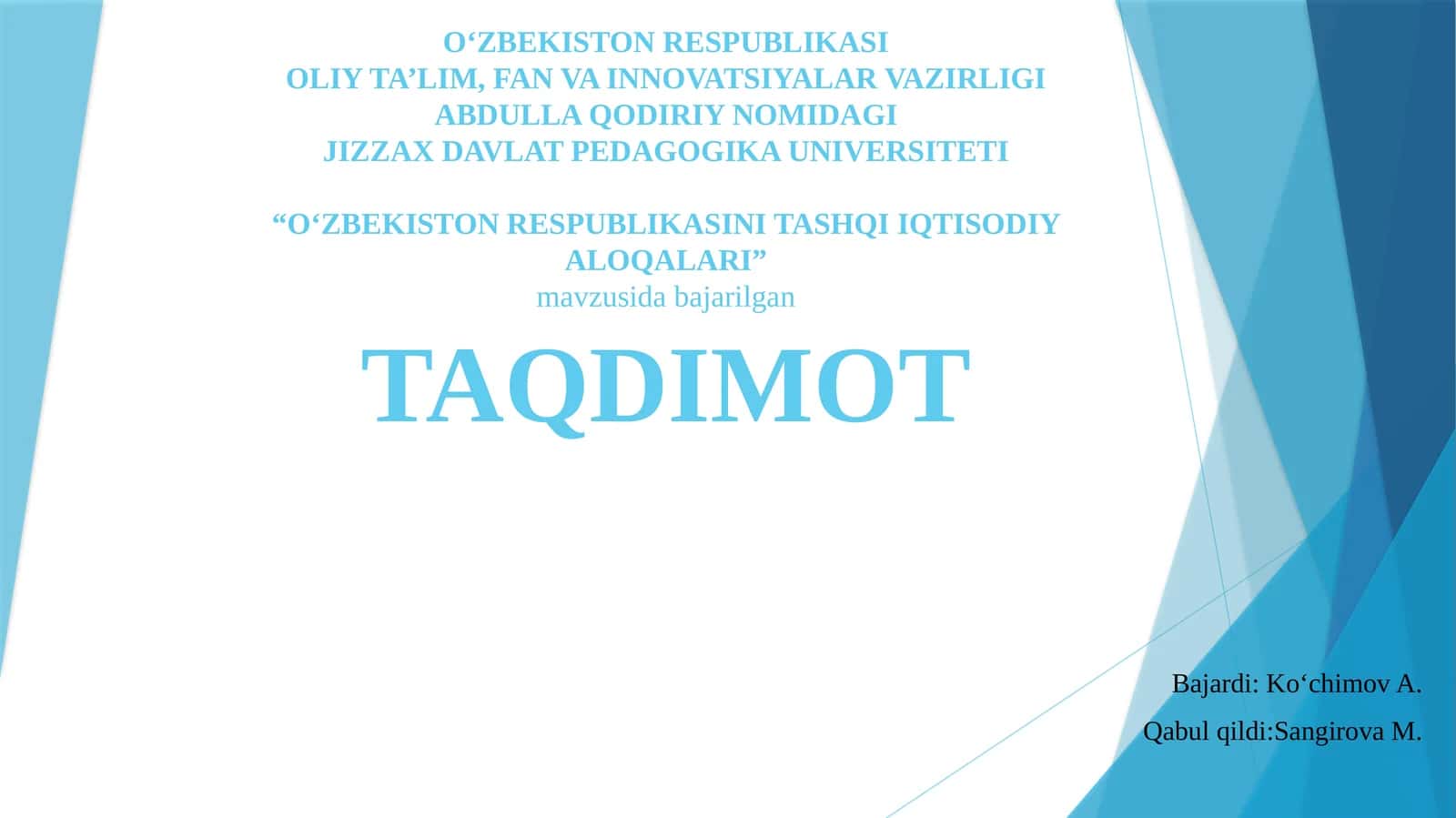 O‘ZBЕKISTON RЕSPUBLIKASINI TASHQI IQTISODIY ALOQALARI