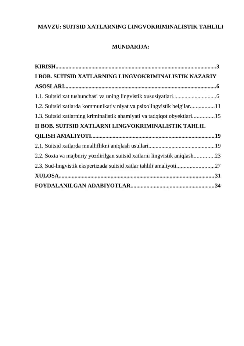 SUITSID XATLARNING LINGVOKRIMINALISTIK TAHLILI