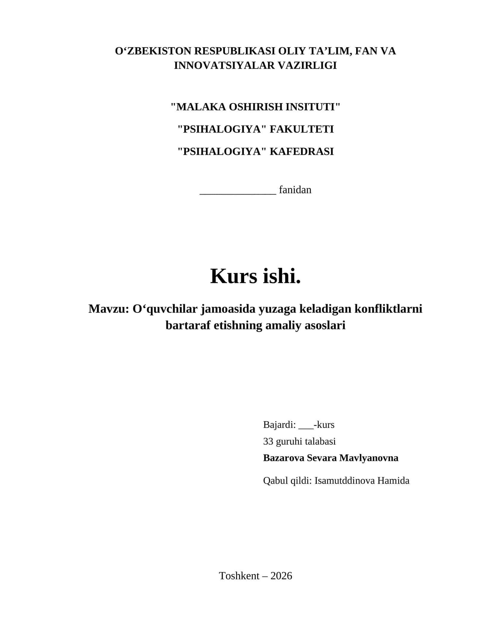 O‘quvchilar jamoasida yuzaga keladigan konfliktlarni bartaraf etishning amaliy asoslari