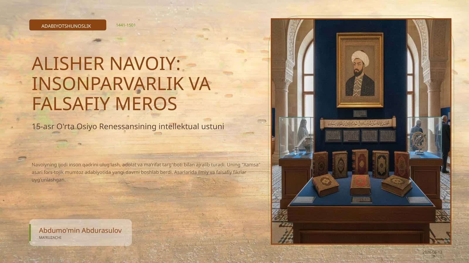 ALISHER NAVOIY IJODIYOTI VA MEROSI: ILMIY-TADQIQOT REJASI