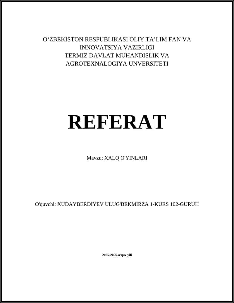 XALQ O'YINLARI