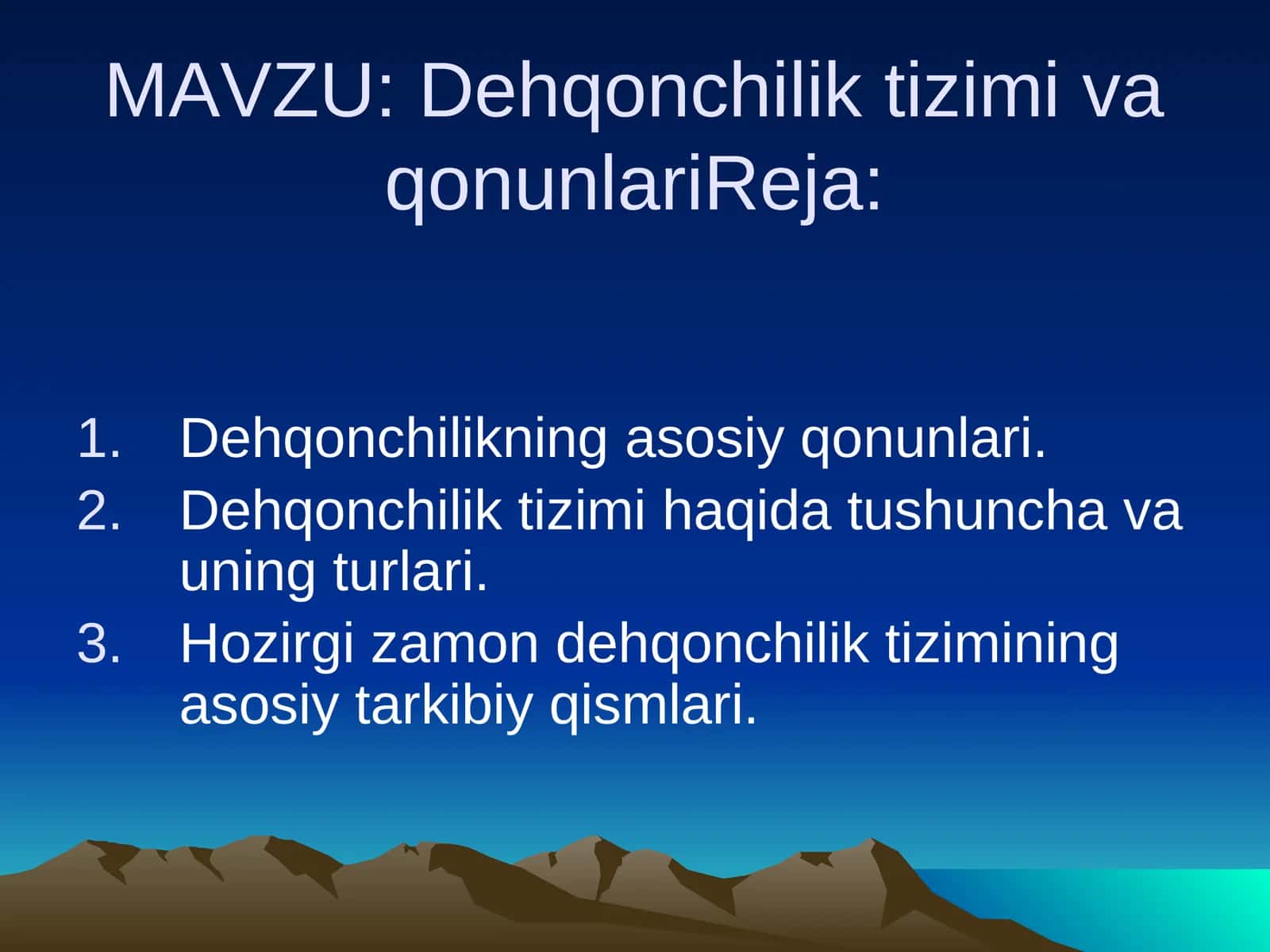 Dehqonchilik tizimi va qonunlari