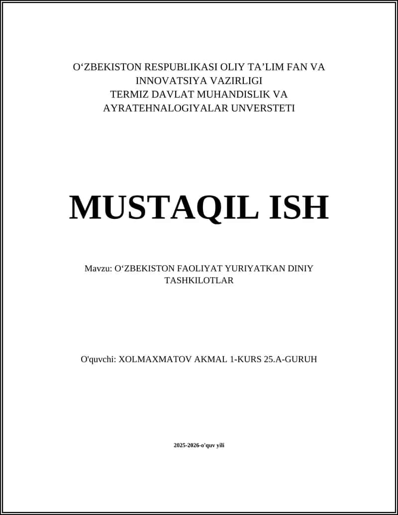 OʻZBEKISTON FAOLIYAT YURIYATKAN DINIY TASHKILOTLAR