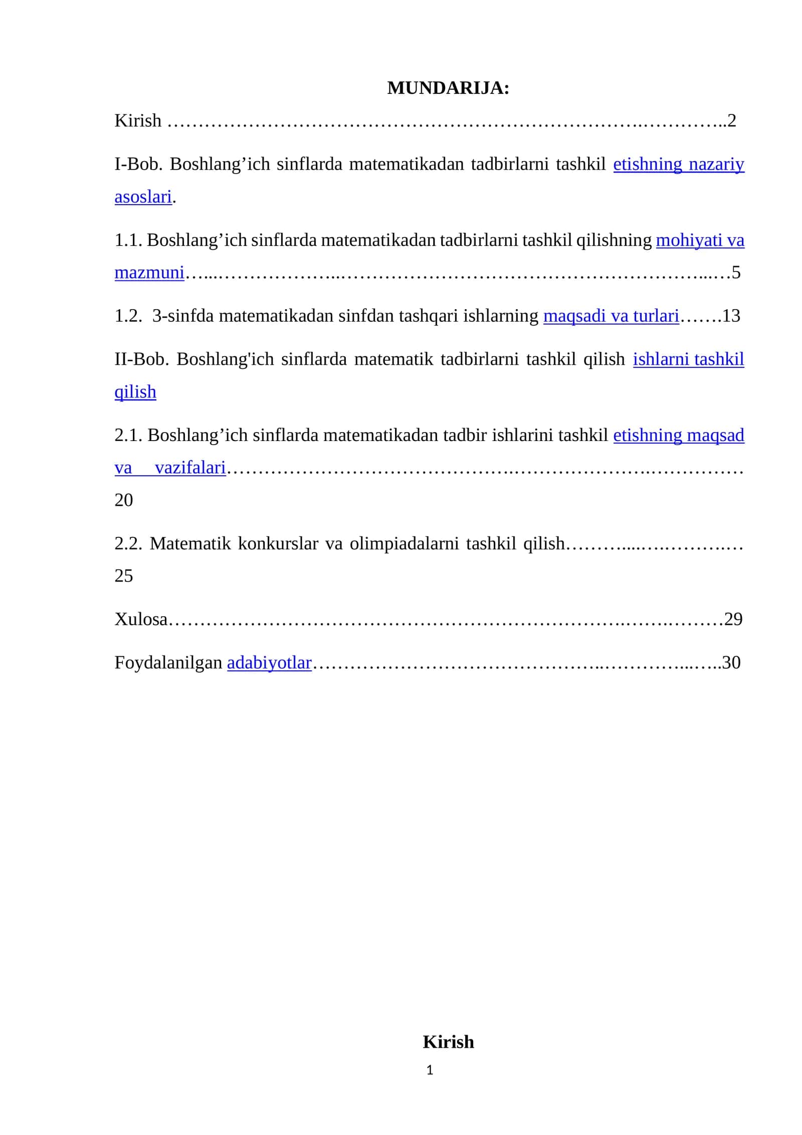 Boshlang’ich sinflarda matematikadan tadbirlarni tashkil etishning nazariy asoslari