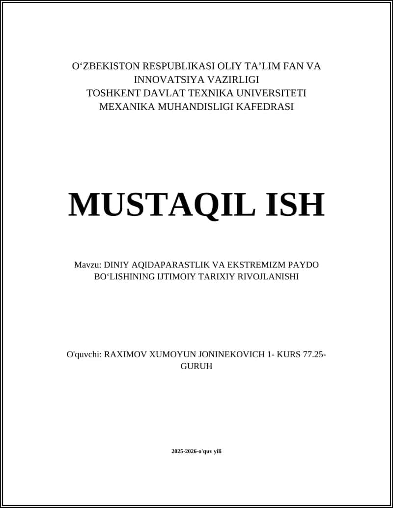 Diniy Aqidaparastlik va Ekstremizm