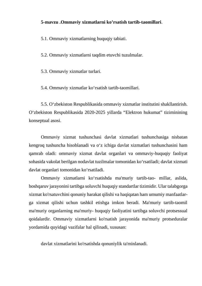 Ommaviy xizmatlarni ko’rsatish tartib-taomillari