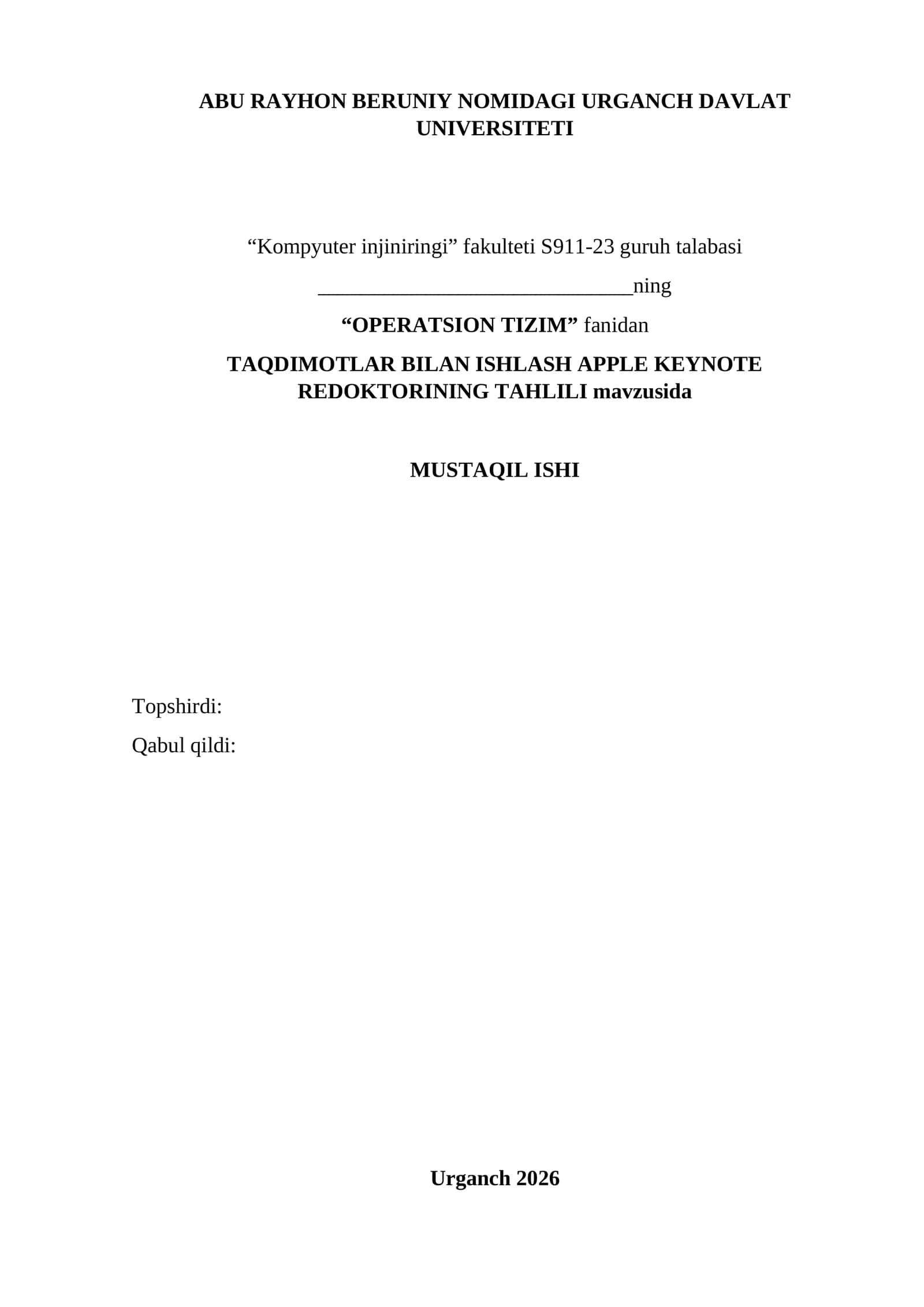TAQDIMOTLAR BILAN ISHLASH APPLE KEYNOTE REDOKTORINING TAHLILI