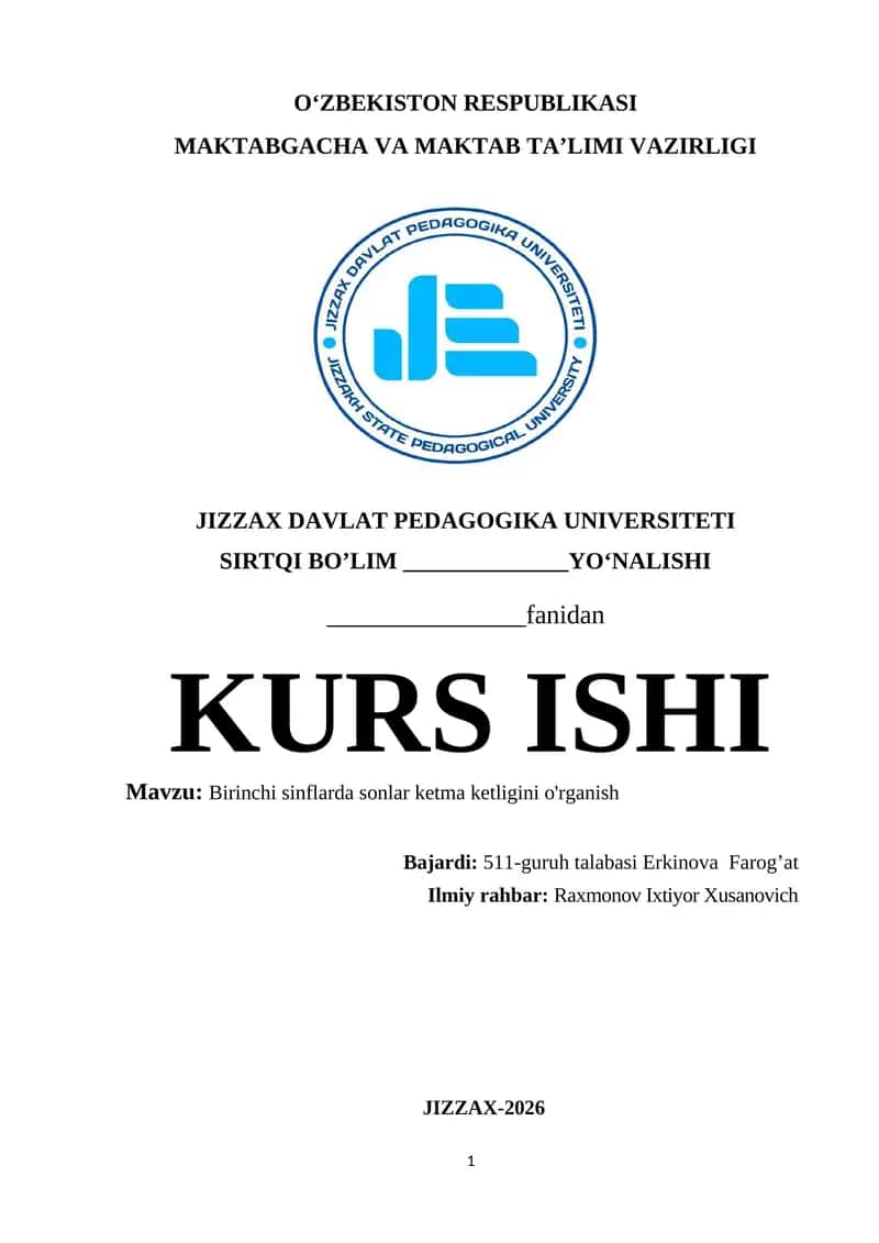 Birinchi sinflarda sonlar ketma ketligini o'rganish
