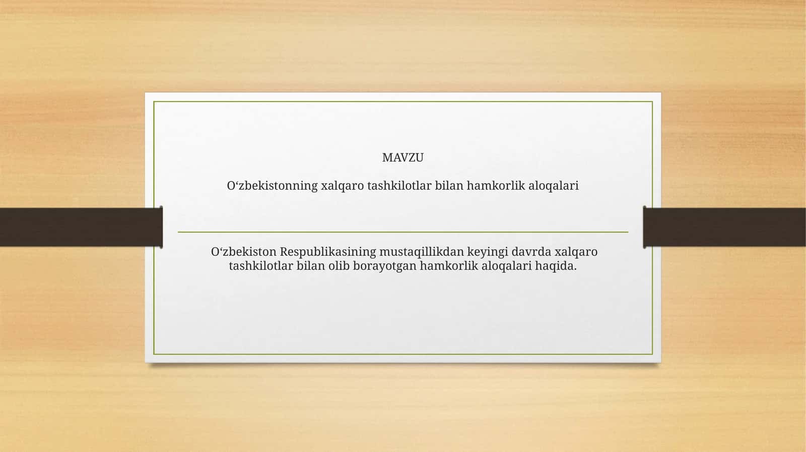 O‘zbekistonning xalqaro tashkilotlar bilan hamkorlik aloqalari