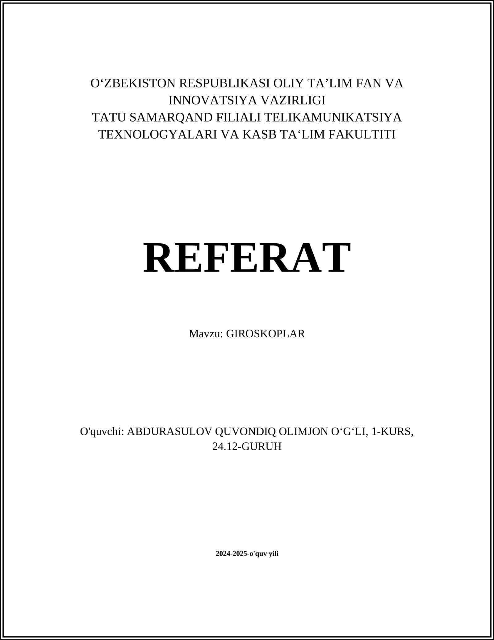 REFERAT: GIROSKOPLAR