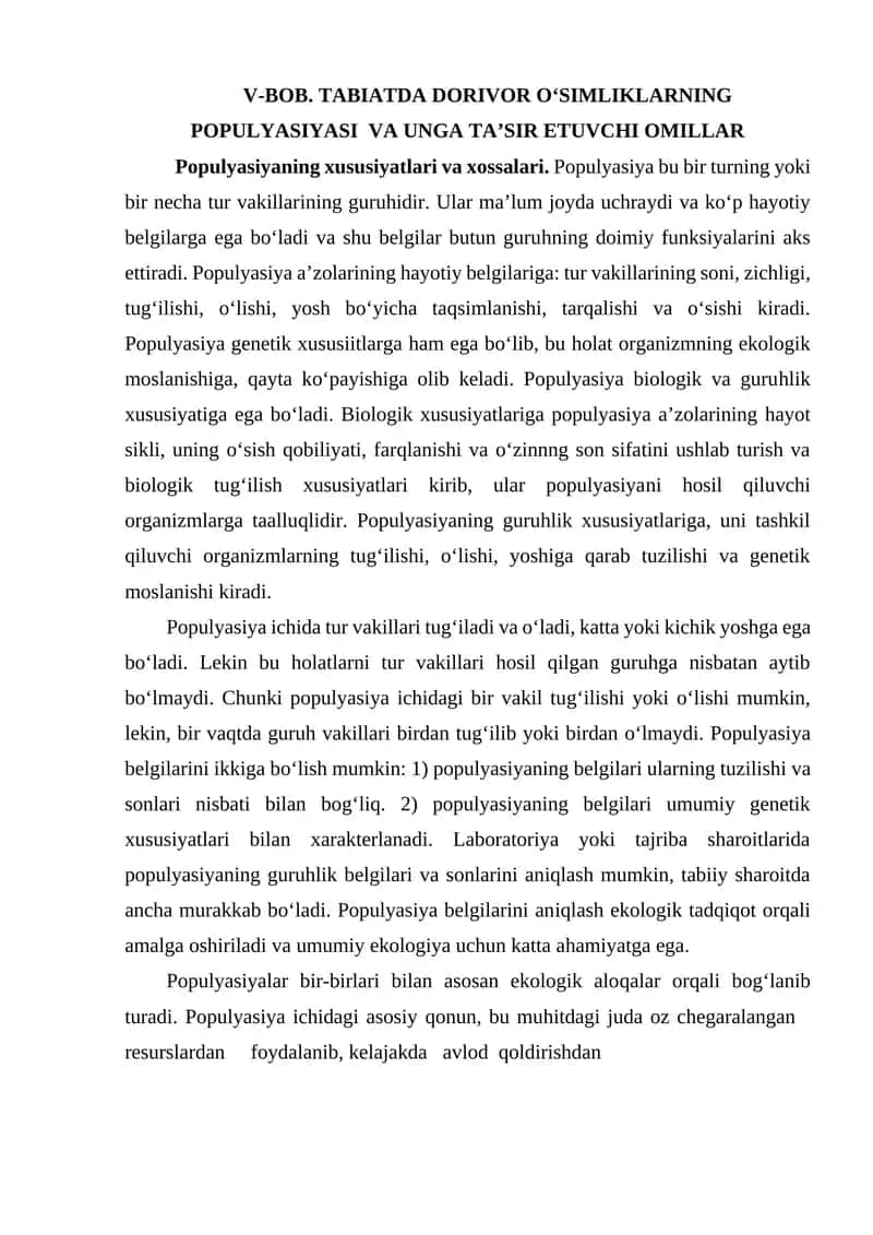Tabiatda Dorivor O‘simliklarning Populyatsiyasi