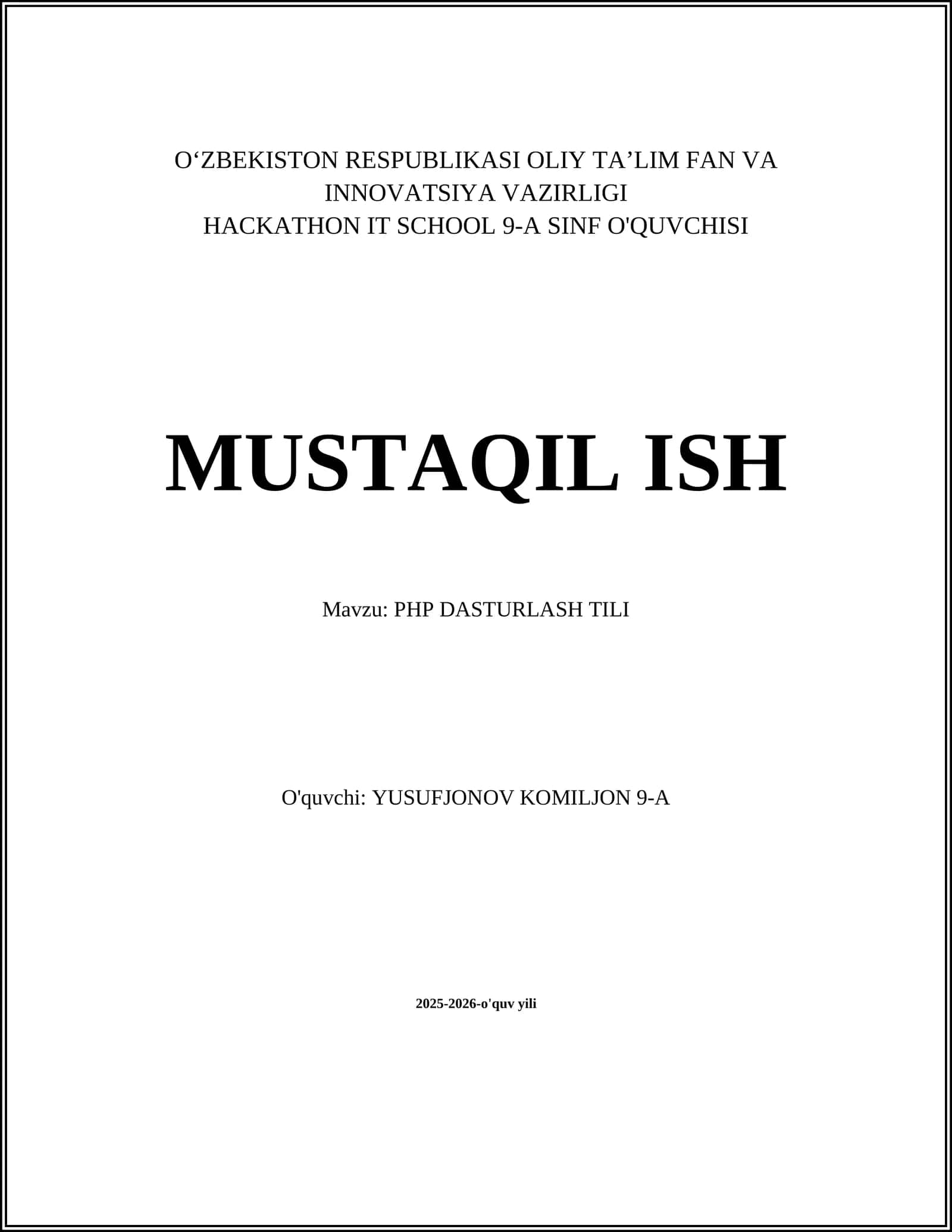 PHP DASTURLASH TILI