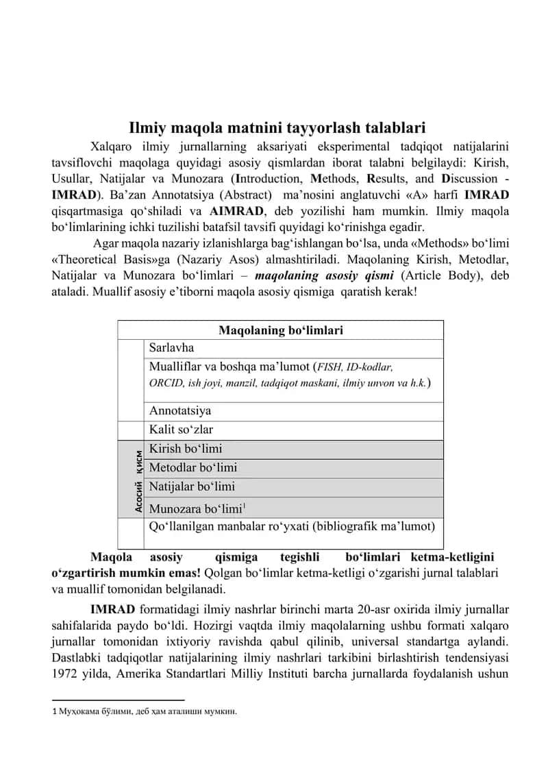 Ilmiy maqola matnini tayyorlash talablari