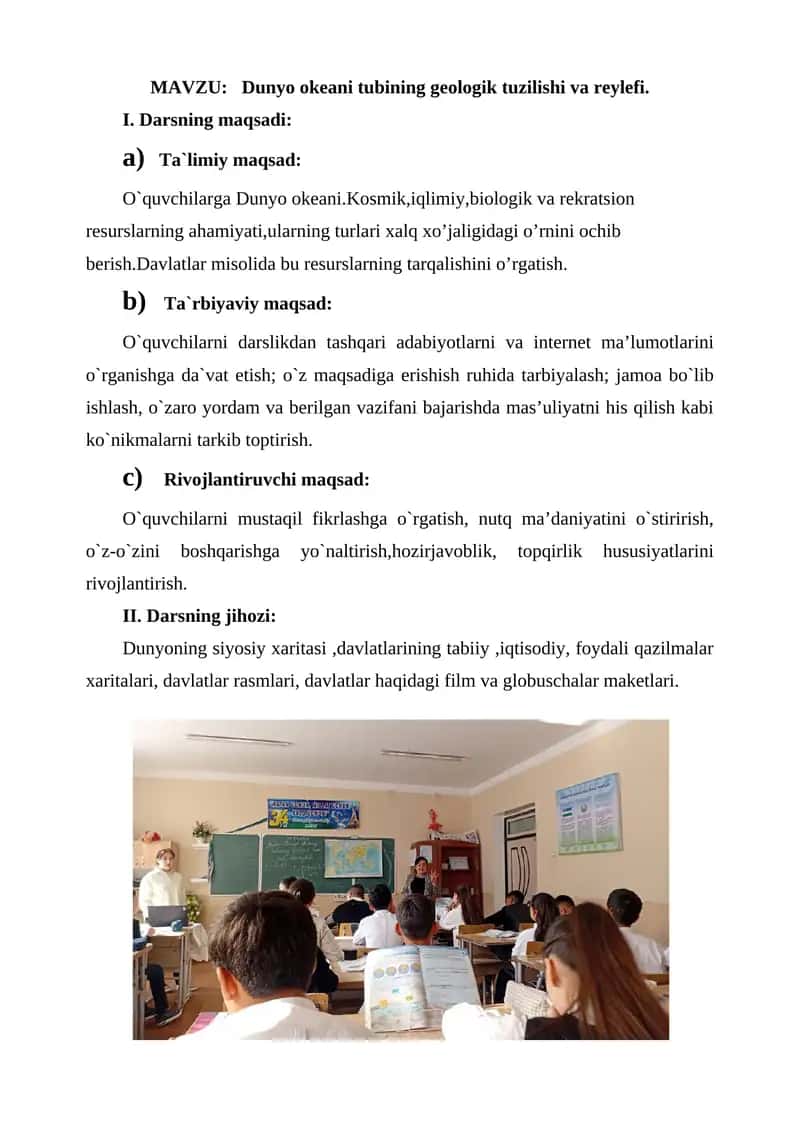 Dunyo okeani tubining geologik tuzilishi va reylefi