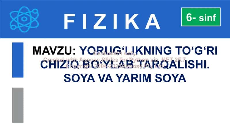 Yorug‘likning to‘g‘ri chiziq bo‘ylab tarqalishi. Soya va yarim soya