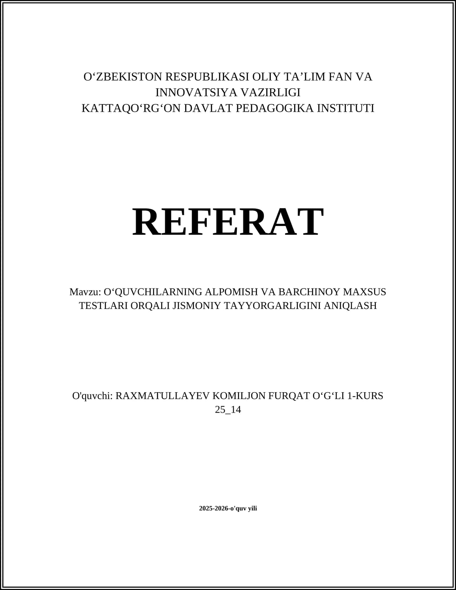 Alpomish va Barchinoy maxsus testlari