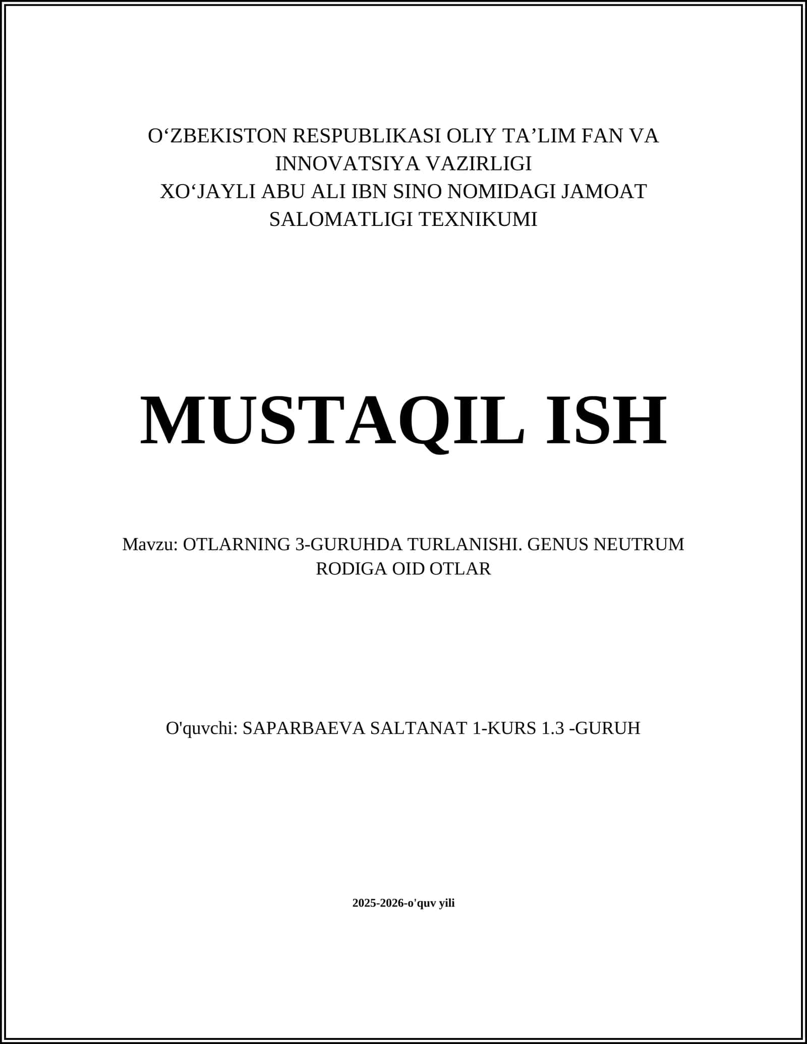 OTLARNING 3-GURUHDA TURLANISHI. GENUS NEUTRUM RODIGA OID OTLAR