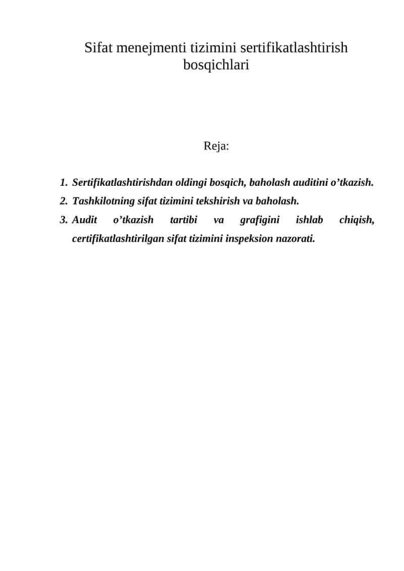 Sertifikatlashtirish bosqichlari
