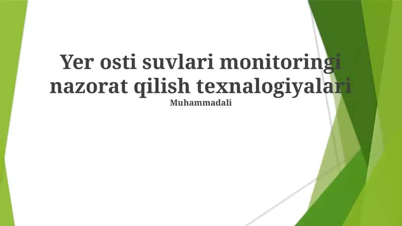 Yer osti suvlari monitoringi nazorat qilish texnalogiyalari