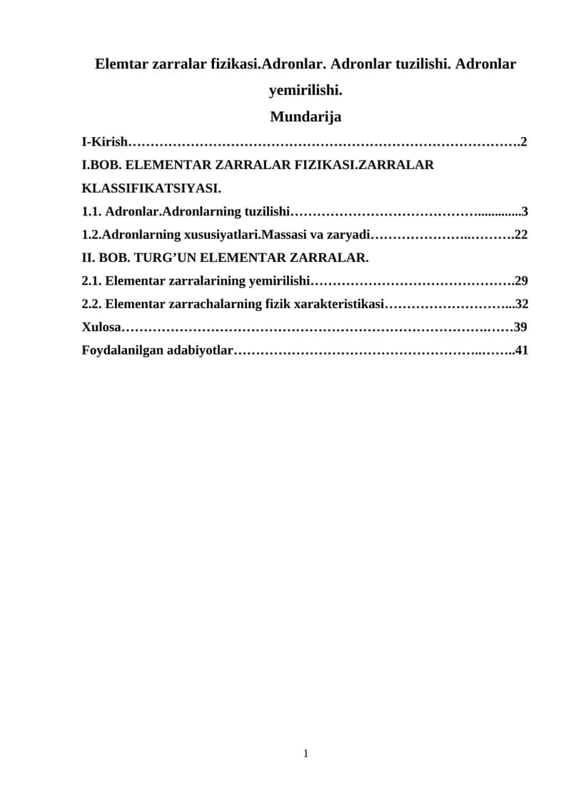 Elementar zarralar fizikasi. KURS ISHI