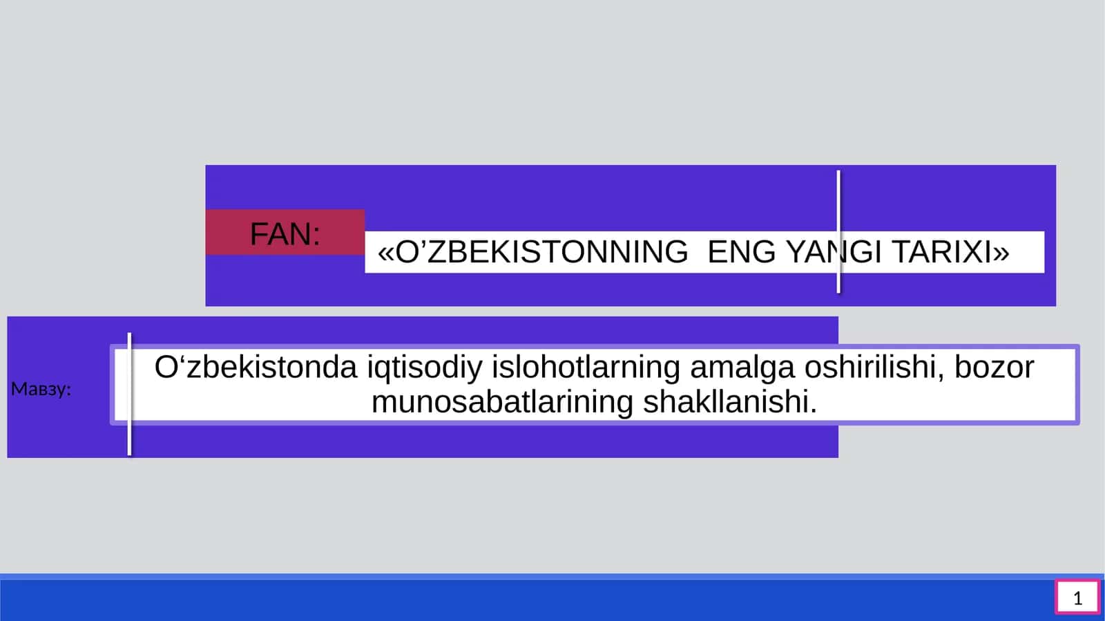 O‘zbekistonda iqtisodiy islohotlarning amalga oshirilishi, bozor munosabatlarining shakllanishi