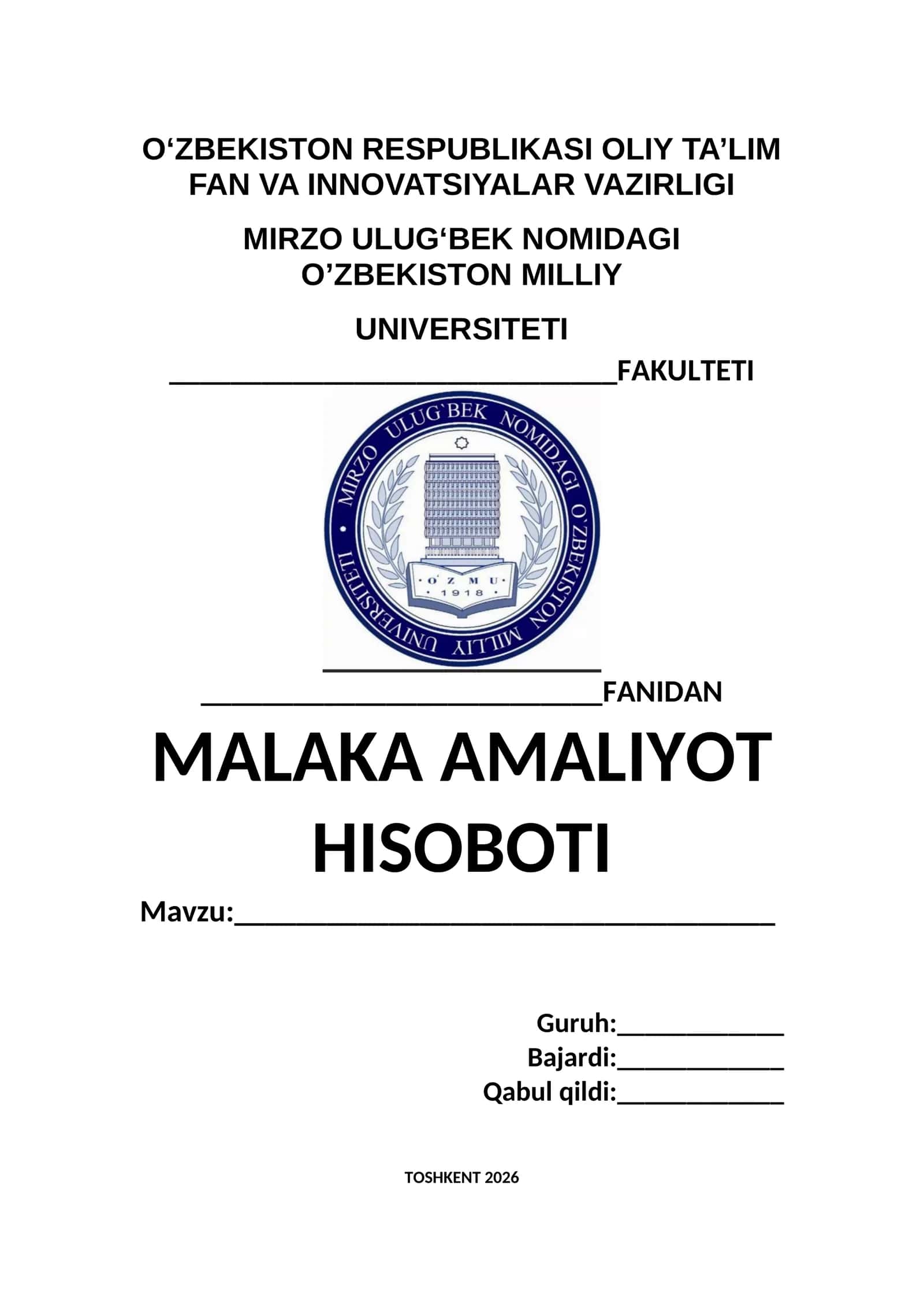malakaviy amaliyot hisoboti yuzi