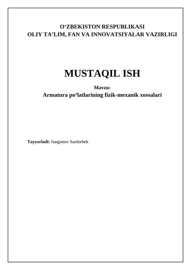 Po'lat armaturalarning asosiy xossalari va klassifikatsiyasi