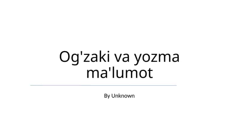 Og'zaki va yozma ma'lumot